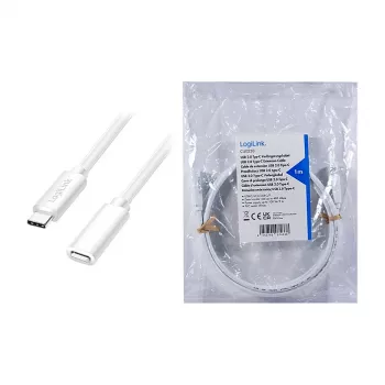 Logilink USB 2.0 USB-C predlžovací kábel (konektor samec na konektor samica) – 100W PD, 480 Mbps, biely, 2m
