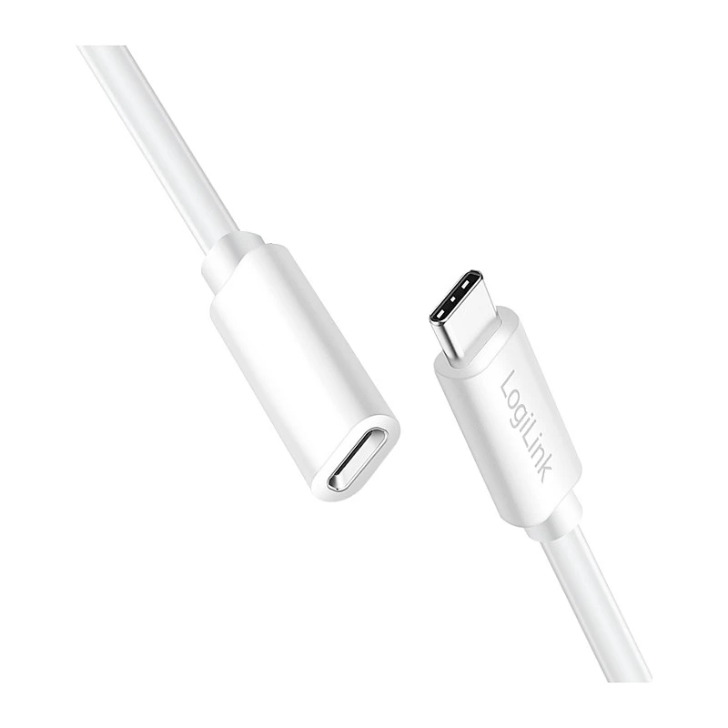 Logilink USB 2.0 USB-C predlžovací kábel (konektor samec na konektor samica) – 100W PD, 480 Mbps, biely, 2m