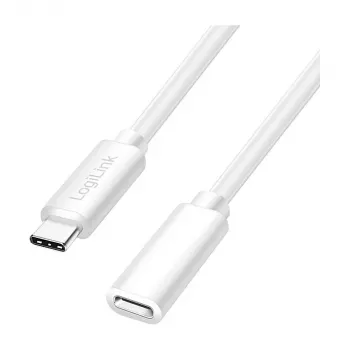 Logilink USB 2.0 USB-C predlžovací kábel (konektor samec na konektor samica) – 100W PD, 480 Mbps, biely, 2m