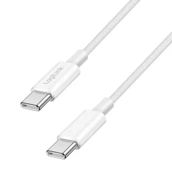 LogiLink CU0340 kábel USB 2.0 USB-C na USB-C, nylon, 60W, Biely, 0,5 m