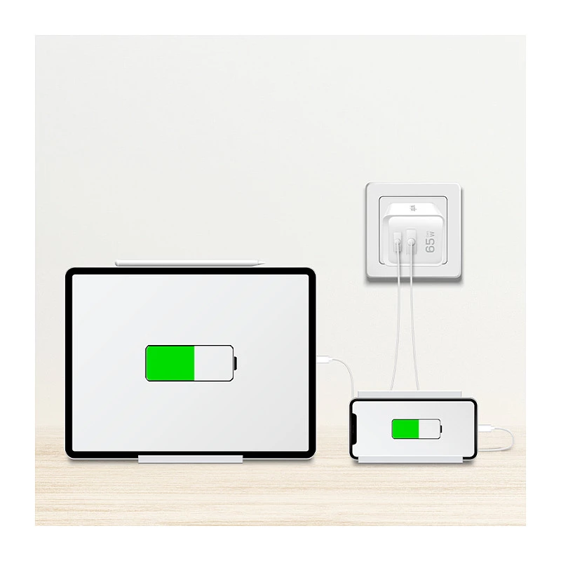 Logilink USB-A/C nabíjačka 65 W GaN, 1x USB-A (QC), 1x USB-C (PD), biela