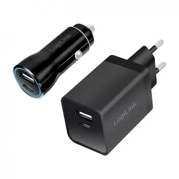 Logilink USB-A/C nabíjacia sada, 15 W, po 1x USB-A, 1x USB-C, čierna