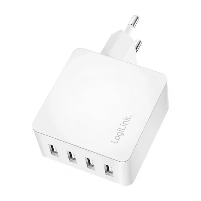 Logilink USB-A nabíjačka, 24 W, 4 porty, 4x USB-A, biela