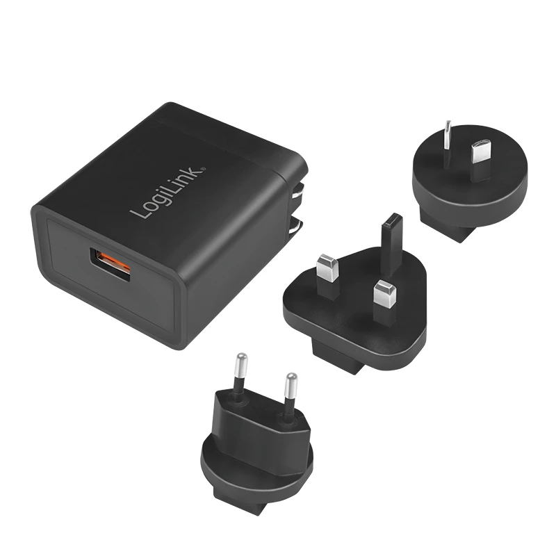 Logilink USB-A cestovná nabíjačka, 18 W, GaN, 1-port, 1x USB-A (QC), čierna