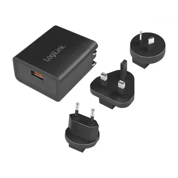 Logilink USB-A cestovná nabíjačka, 18 W, GaN, 1-port, 1x USB-A (QC), čierna