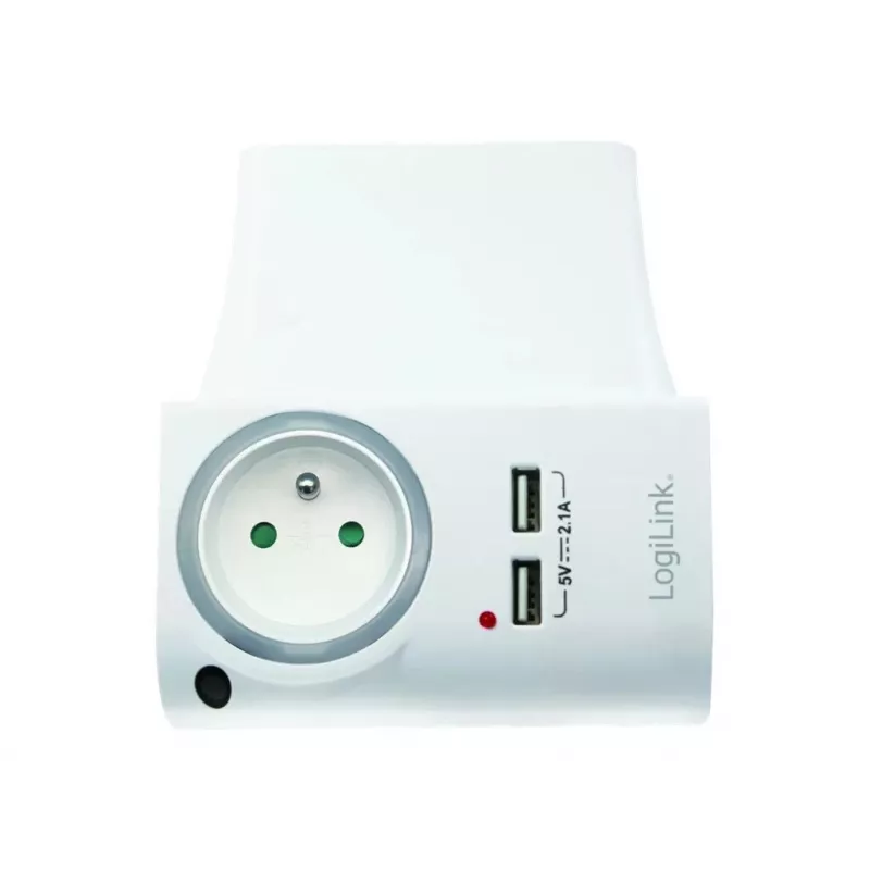LogiLink USB-A nástenná nabíjačka 10,5 W, 2 porty, s nabíjacou stanicou, biela