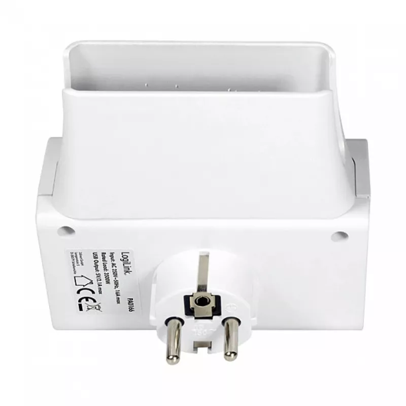 LogiLink USB-A nástenná nabíjačka 10,5 W, 2 porty, s nabíjacou stanicou, biela