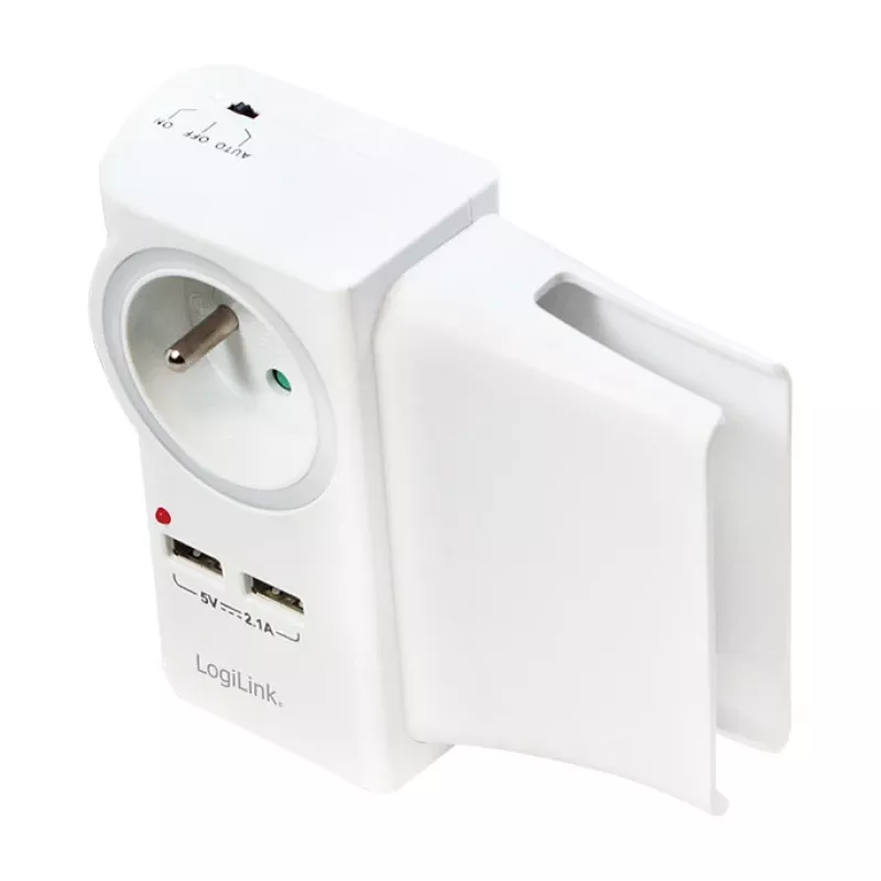 LogiLink USB-A nástenná nabíjačka 10,5 W, 2 porty, s nabíjacou stanicou, biela