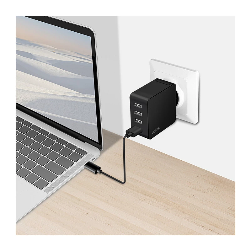LogiLink USB-A nástenná nabíjačka, 24W, 4-portová, 4x USB-A, čierna