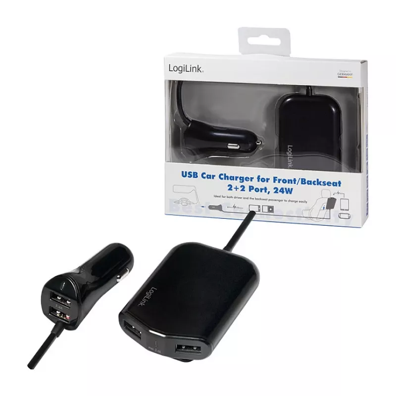 Logilink USB nabíjačka do auta, 2+2 porty, 24 W, čierna