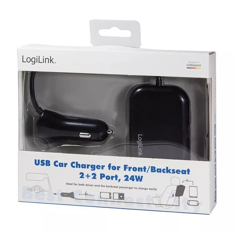 Logilink USB nabíjačka do auta, 2+2 porty, 24 W, čierna