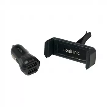 LogiLink USB auto nabíjačka set, 2-portová nabíjačka + držiak