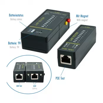 LOGILINK WZ0080 LAN tester káblov & PoE finder s magnetom, baterkou, podsvieteným LCD, dosah 300 m