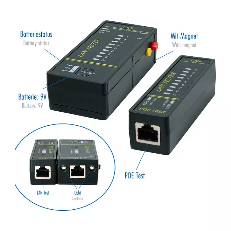 LOGILINK WZ0080 LAN tester káblov & PoE finder s magnetom, baterkou, podsvieteným LCD, dosah 300 m