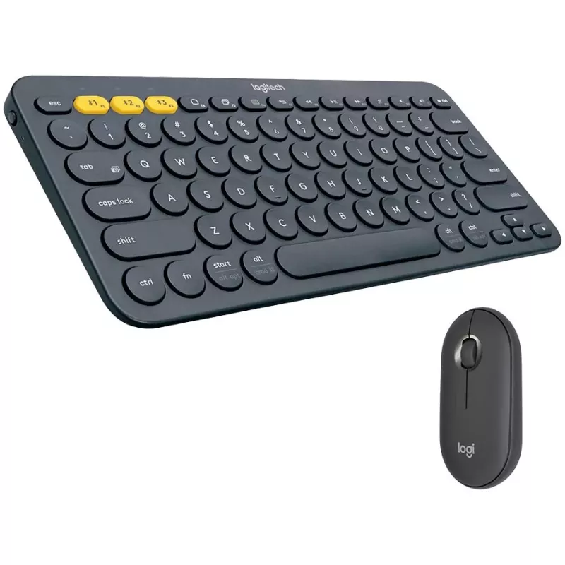Logitech Pebble 2 Combo Tonal Graphite bezdrôtová sada klávesnice a myši, AZERTY francúzsky layout, Bluetooth & Logi Bolt USB prijímač, tiché kliknutia, Multi-Device, recyklovaný plast