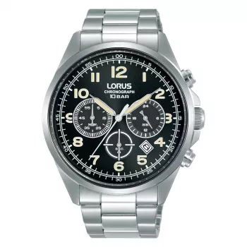 Lorus pánske quartz chronograph hodinky RT303KX9 - 43mm oceľ, čierny ciferník