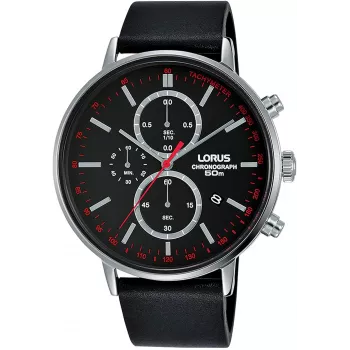 Lorus pánske quartz hodinky RM365FX9 - 43mm nerezové oceľové puzdro, čierny ciferník, strieborný náramok, vodotesnosť 100m