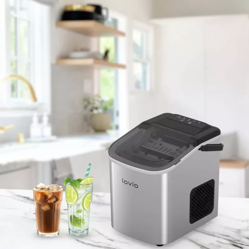 Lovio LVIM001SL Crystal Ice Home výrobník ľadu – 12 kg/24h, nádrž 2,2L, strieborná/čierna