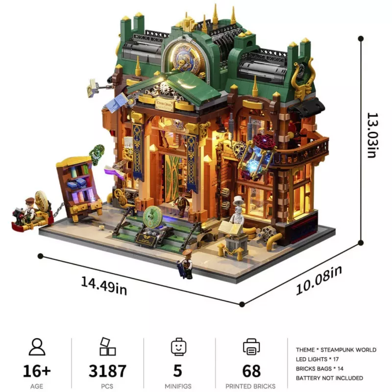 Lumibricks Steampunk Time Rift Library DIY miniatúrna sada knižného kúta