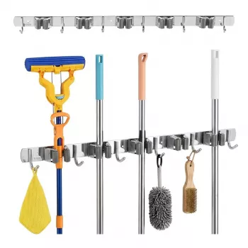 Maclean MC-185 nástenný organizér na náradie pre záhradné náradie a mopy, oceľ, 60 cm, nosnosť 20 kg, s háčikmi