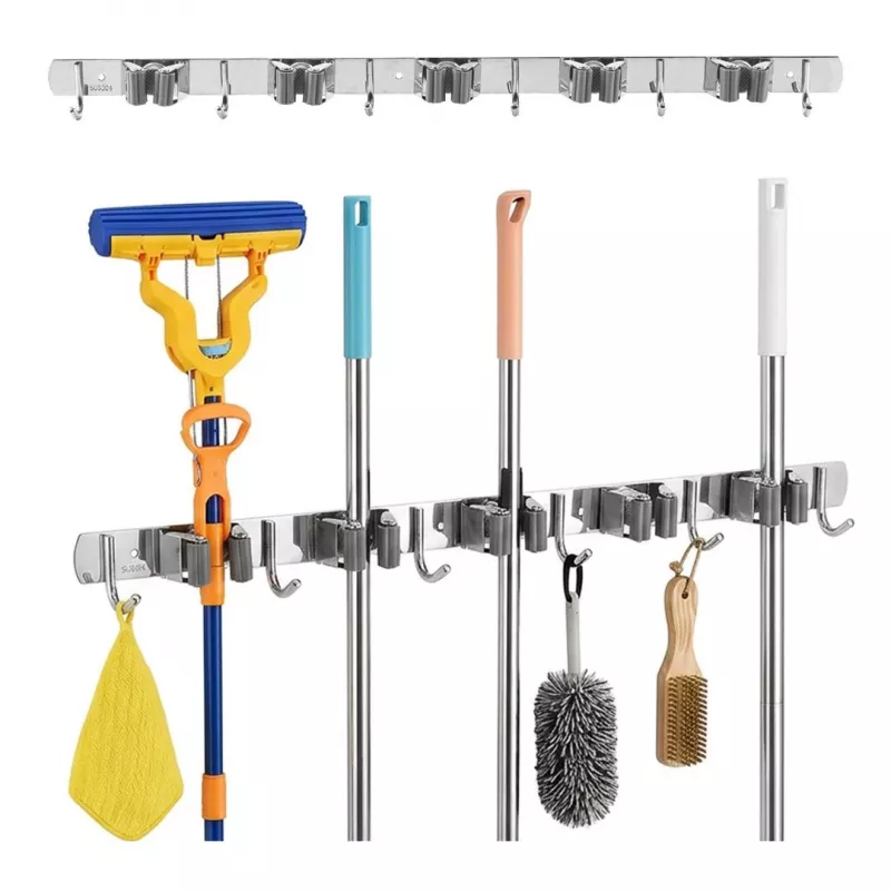 Maclean MC-185 nástenný organizér na náradie pre záhradné náradie a mopy, oceľ, 60 cm, nosnosť 20 kg, s háčikmi