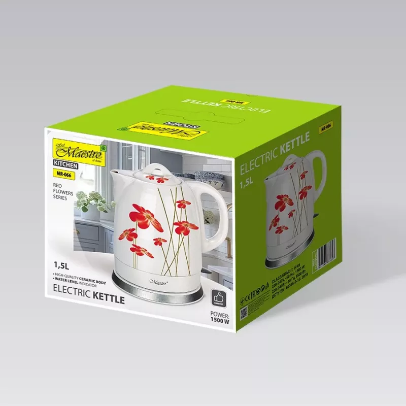 Maestro MR-066 keramická kanvica červená 1,5L 1200W