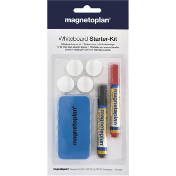 MAGNETOPLAN HOLTZ 37102 sada príslušenstva k bielej tabuli – magnetický zmazávač, 4 magnety, 4 fixky (čierna/červená)
