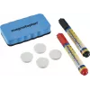 MAGNETOPLAN HOLTZ 37102 sada príslušenstva k bielej tabuli – magnetický zmazávač, 4 magnety, 4 fixky (čierna/červená)