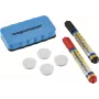 MAGNETOPLAN HOLTZ 37102 sada príslušenstva k bielej tabuli – magnetický zmazávač, 4 magnety, 4 fixky (čierna/červená)