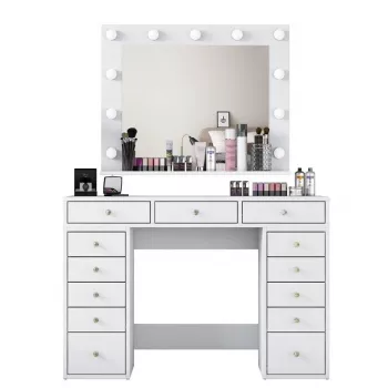 Toaletný stolík Kalune Design BJ119 - 2895 biely, drevovláknitá doska, s LED zrkadlom