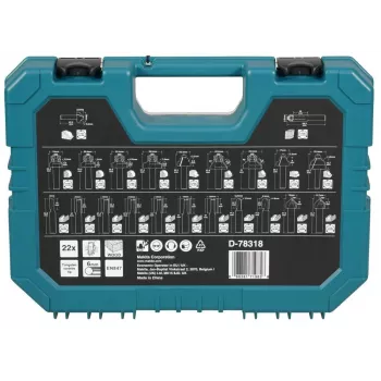 Makita 22-dielna univerzálna sada vrtákov s HSS-R, vrtákmi do kameňa, vrtákmi do dreva a skrutkovacími bitmi, 6 mm