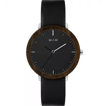 MAM MAM621 unisex analógové hodinky 39 mm čierny ciferník čierny kožený remienok