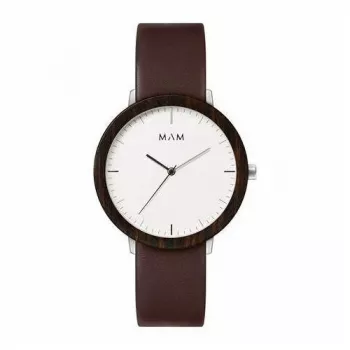 MAM MAM628 unisex hodinky 39 mm puzdro z teakového dreva čierny kožený remienok