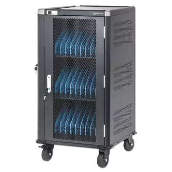 Manhattan 30-bay nabíjací vozík na notebooky/trolley cez AC adaptér (EU) - uzamykateľná oceľová skriňa, 220-240V, 2300W, CEE 7/7 konektor, 3m kábel, 4 kolieska
