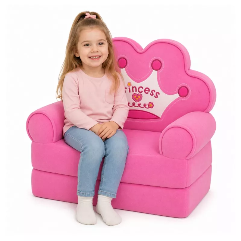 MARKA NIEZDEFINIOWANA relaxačné kreslo sofa-lehátko s korunou 2-in-1 pre deti Soft Pink