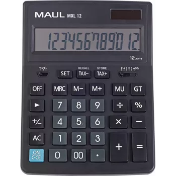 MAUL MXL 12 stolná kalkulačka s 12-miestnym LCD displejom, výpočet dane, dual-power, čierna 7267090