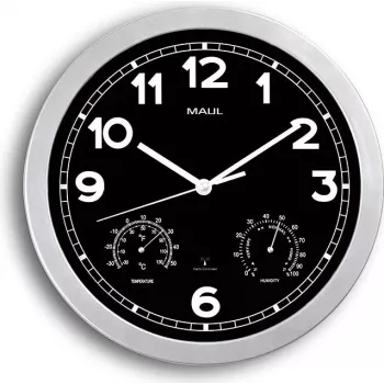 MAULdrive nástenné hodiny 30 cm, quartz, čierne puzdro, strieborný ciferník, na batérie 9059095
