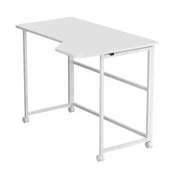 MCN Maclean skladací stôl v tvare L biela 100x65 cm mobilný s aretovateľnými kolieskami MC-1250 L/W