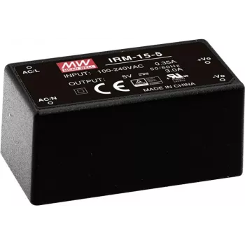 MEAN WELL IRM-15-5 15W 5V 3A zaliaty PCB montážny napájací zdroj, 85-264VAC vstup, čierny