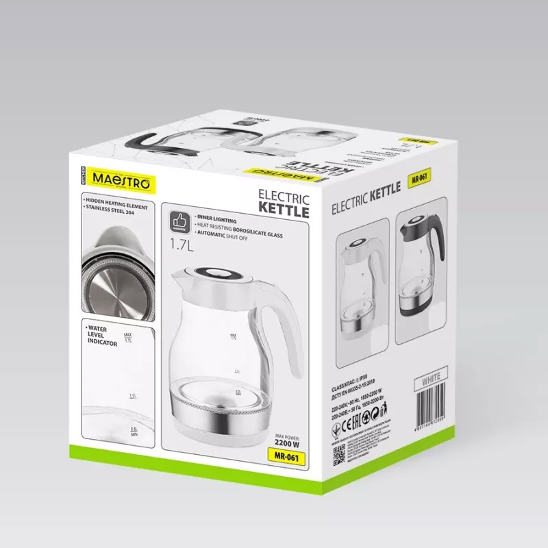 MEO sklenená rýchlovarná kanvica 2200W 1,7L čierna MR-061-BLACK MAESTRO