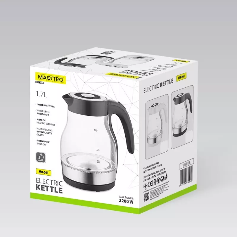 MEO sklenená rýchlovarná kanvica 2200W 1,7L čierna MR-061-BLACK MAESTRO