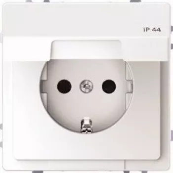 Merten SCHUKO zásuvka s vyklápacím krytom, IP44, zvýšená ochrana pred dotykom, pružinové svorky, polárna biela MEG2314-6035
