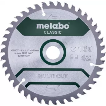 Metabo MULTI CUT CLASSIC kotúč píly 160 x 20 x 1,4 mm, 42 zubov, TCT, pre drevo, lakované drevo, plasty 628658000