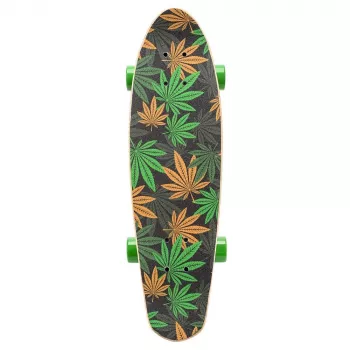Meteor Cannabis zeleno-hnedo-oranžový mini cruiser skateboard 22 palcov