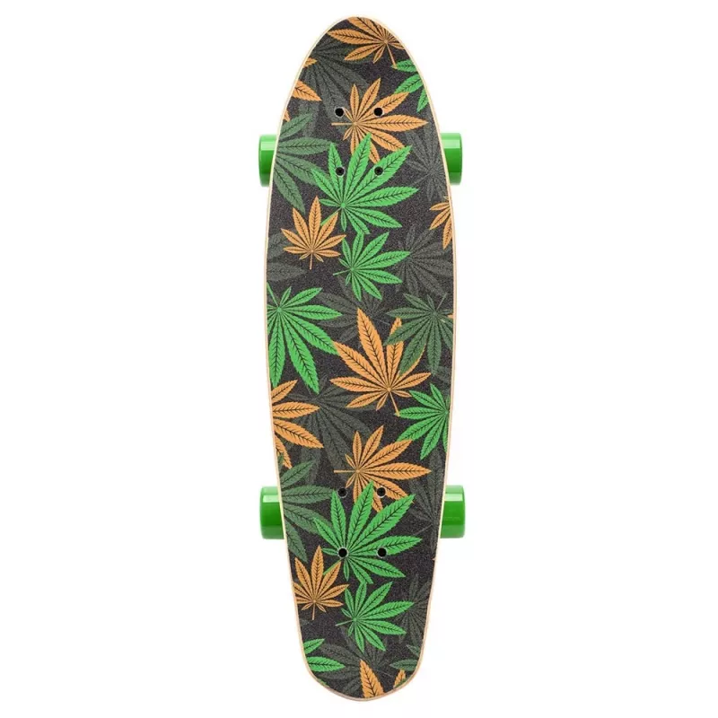 Meteor Cannabis zeleno-hnedo-oranžový mini cruiser skateboard 22 palcov