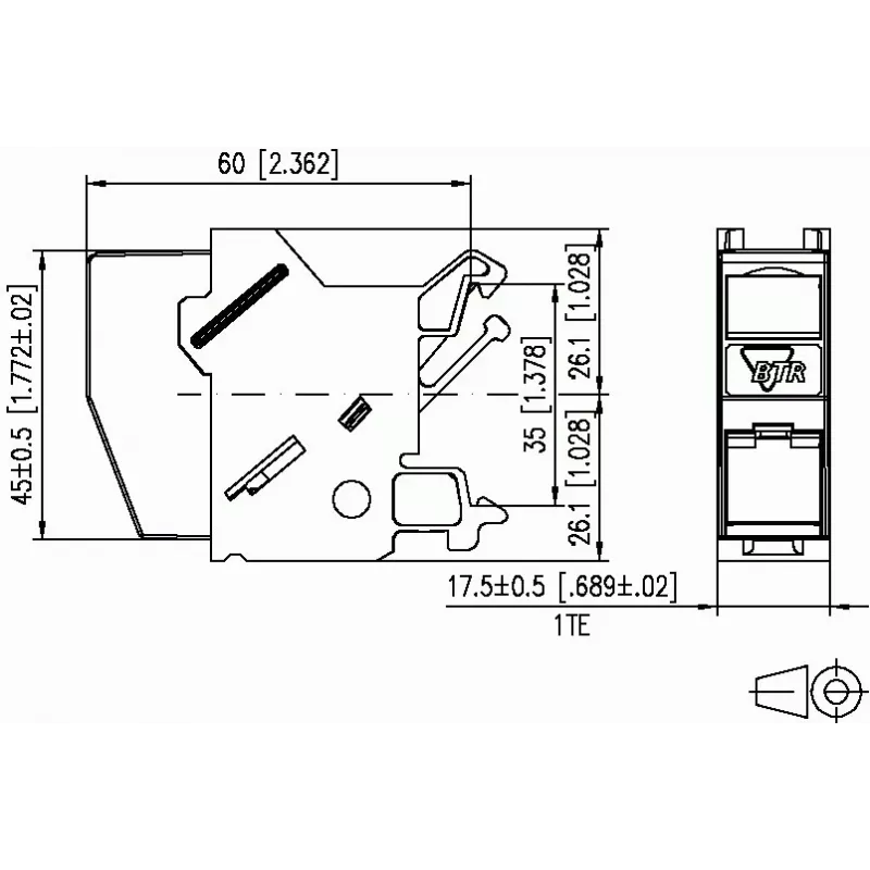 METZ CONNECT BTR E-DAT modul REG 8(8) IP20 Empty - puzdro dátového modulu na DIN lištu, 1TE, svetlosivá