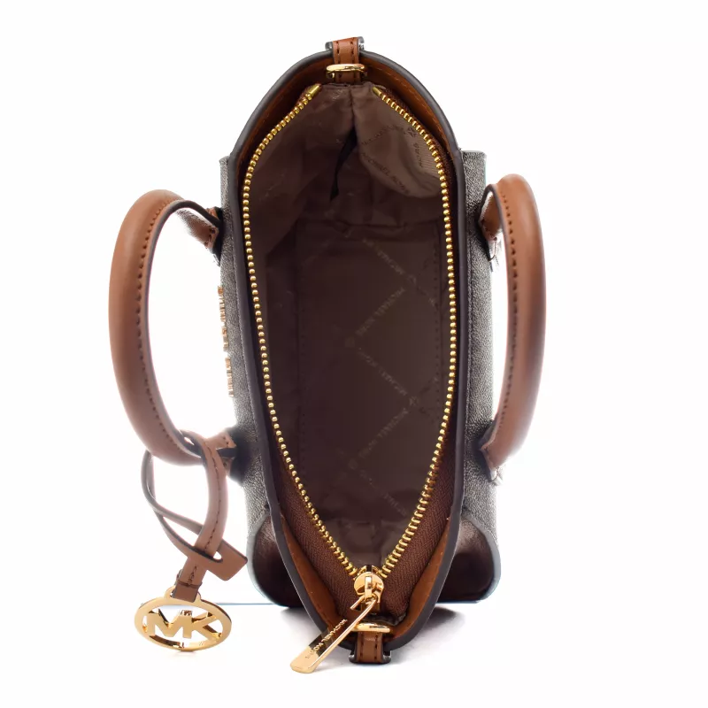Michael Kors Jet Set Charm oválna crossbody taška hnedá Signature Coated Canvas
