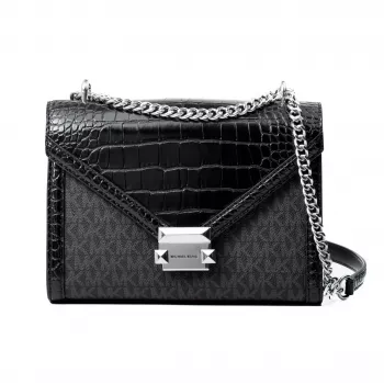 Michael Kors Jet Set crossbody taška čierna Signature Coated Canvas 35S5SWHL6BBLA