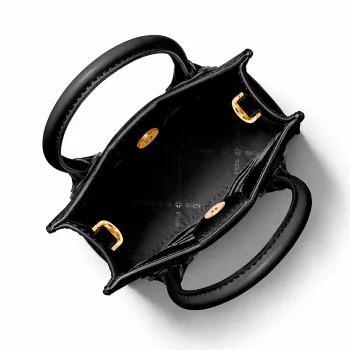 Michael Kors Jet Set Travel Crossbody kabelka, čierna, signatúrou potiahnuté plátno s koženými detailmi, zlaté kovanie, 15 cm x 17 cm x 6 cm