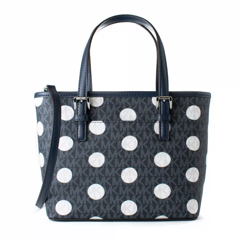 Michael Kors Jet Set Travel crossbody kabelka navy blue signature coated canvas